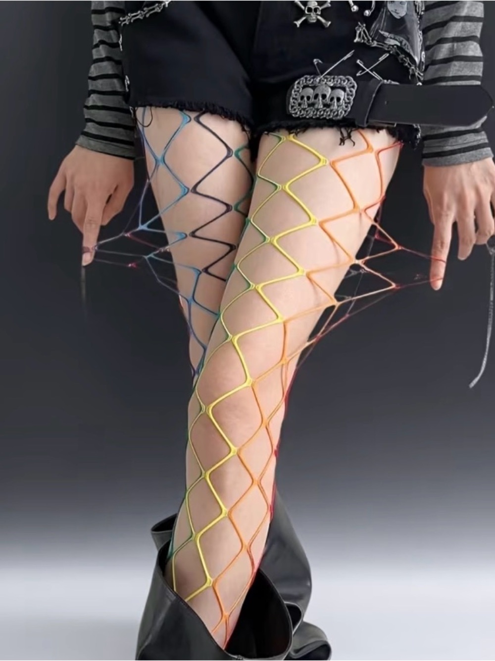 Multicolor Crisscross Fishnet Thigh-Highs Stockings - Women Accessories